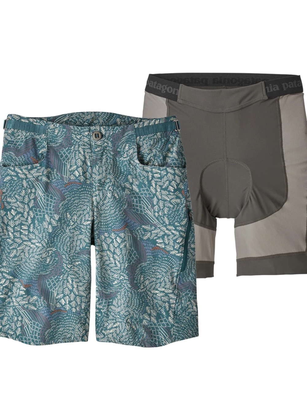 Patagonia Teal Floral Mountain Bike Shorts with detachable padded Liner with